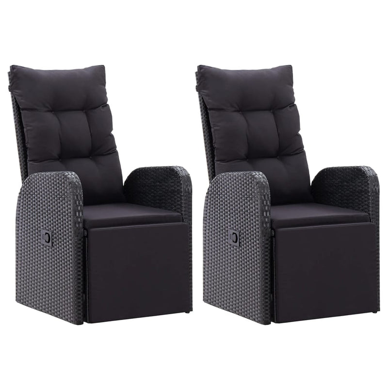 vidaXL 2 db fekete polyrattan dönthető kerti szék párnával