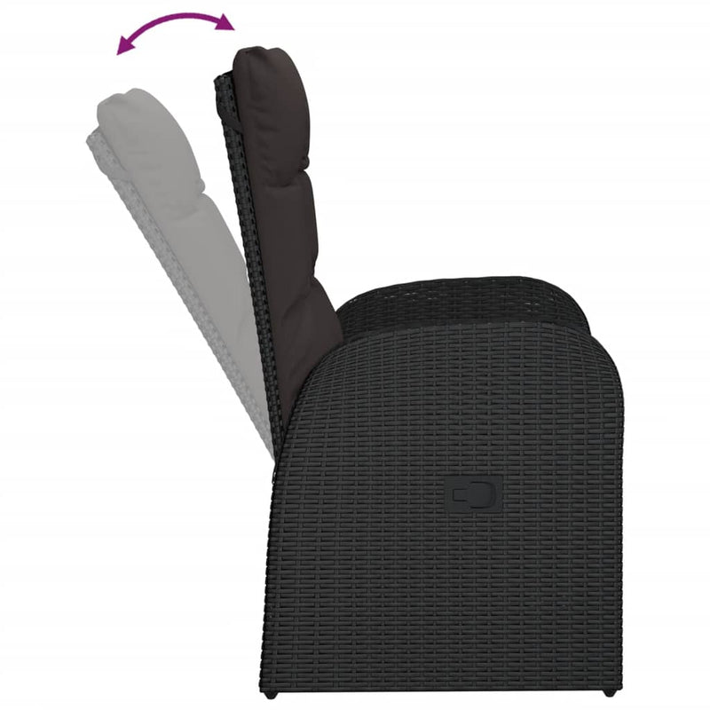 vidaXL 2 db fekete polyrattan dönthető kerti szék párnával