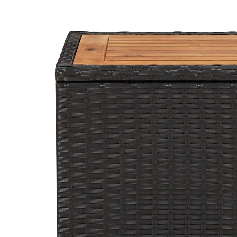 vidaXL fekete polyrattan és tömör akácfa teázóasztal fa asztallappal