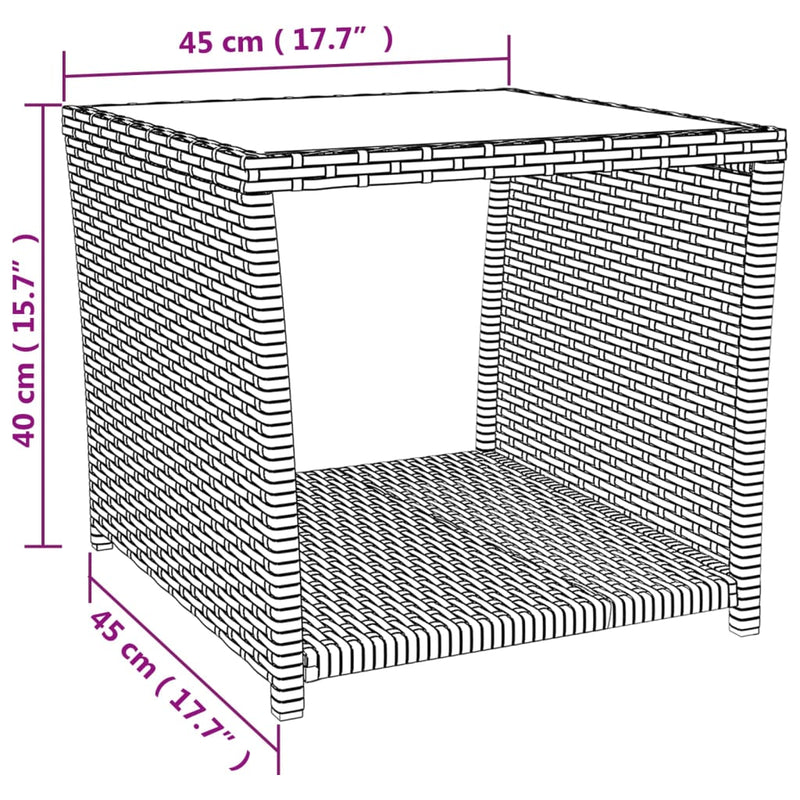 vidaXL fekete polyrattan és edzett üveg teázóasztal üveglappal