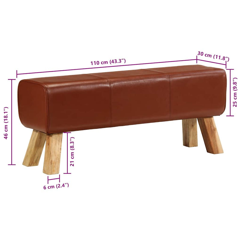 vidaXL barna valódi bőr és tömör mangófa tornapad 110 cm