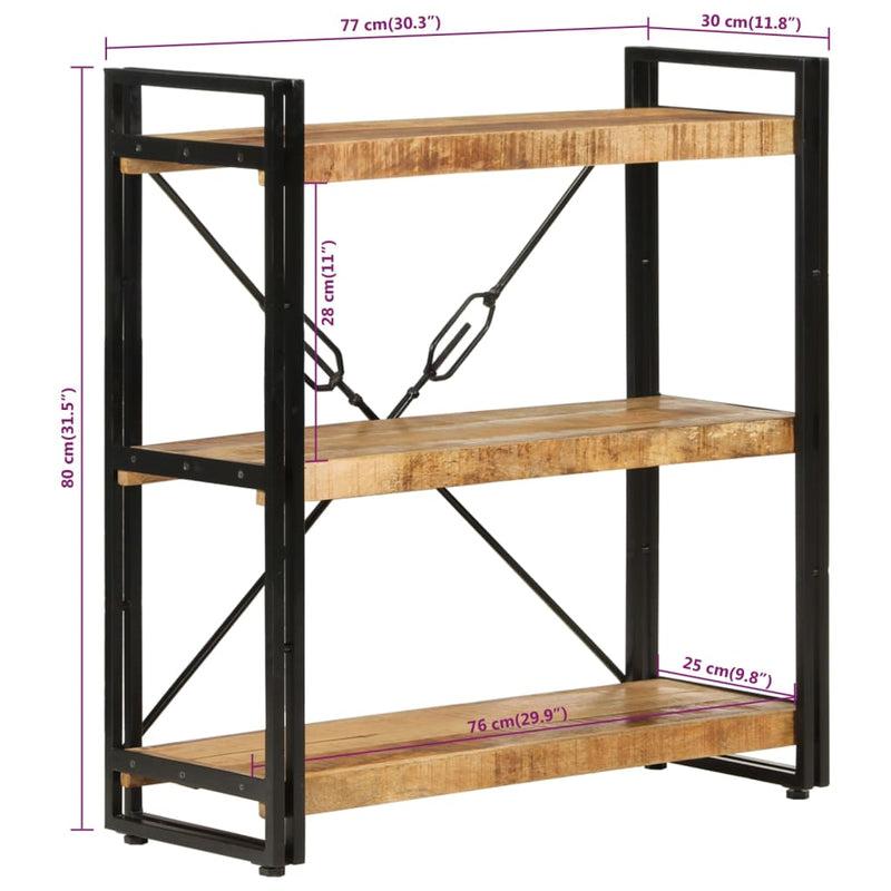 vidaXL 3 szintes tömör mangófa és vas könyvespolc 77x30x80 cm