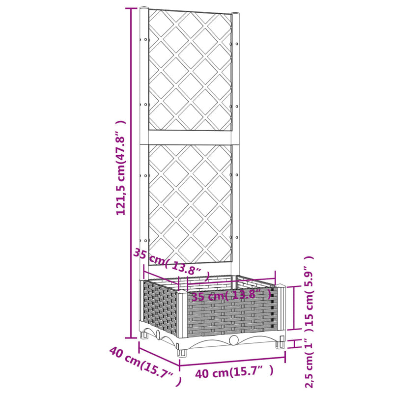 vidaXL világosszürke PP rácsos kerti ültetőláda 40 x 40 x 121,5 cm