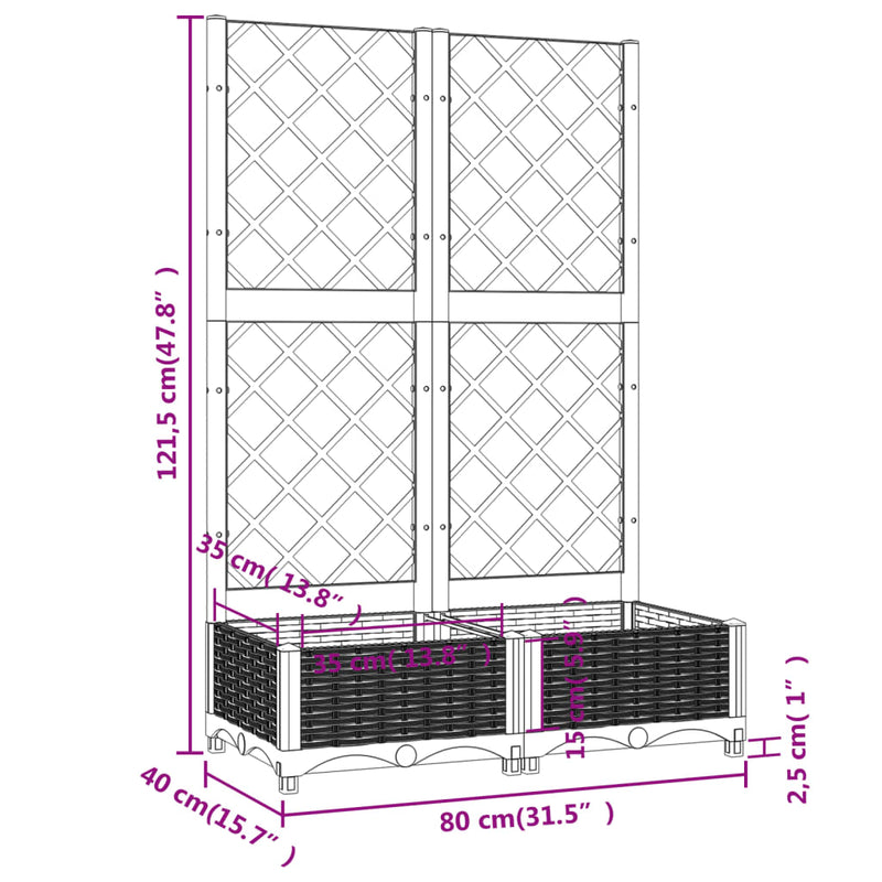 vidaXL világosszürke PP rácsos kerti ültetőláda 80 x 40 x 121,5 cm