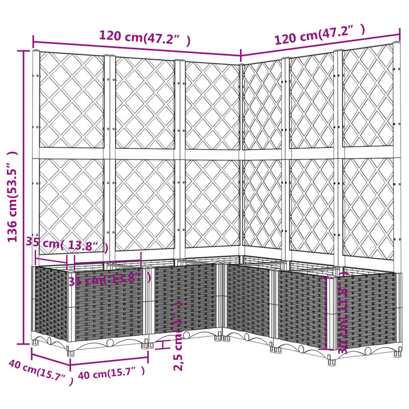 vidaXL világosszürke PP rácsos kerti ültetőláda 120 x 120 x 136 cm