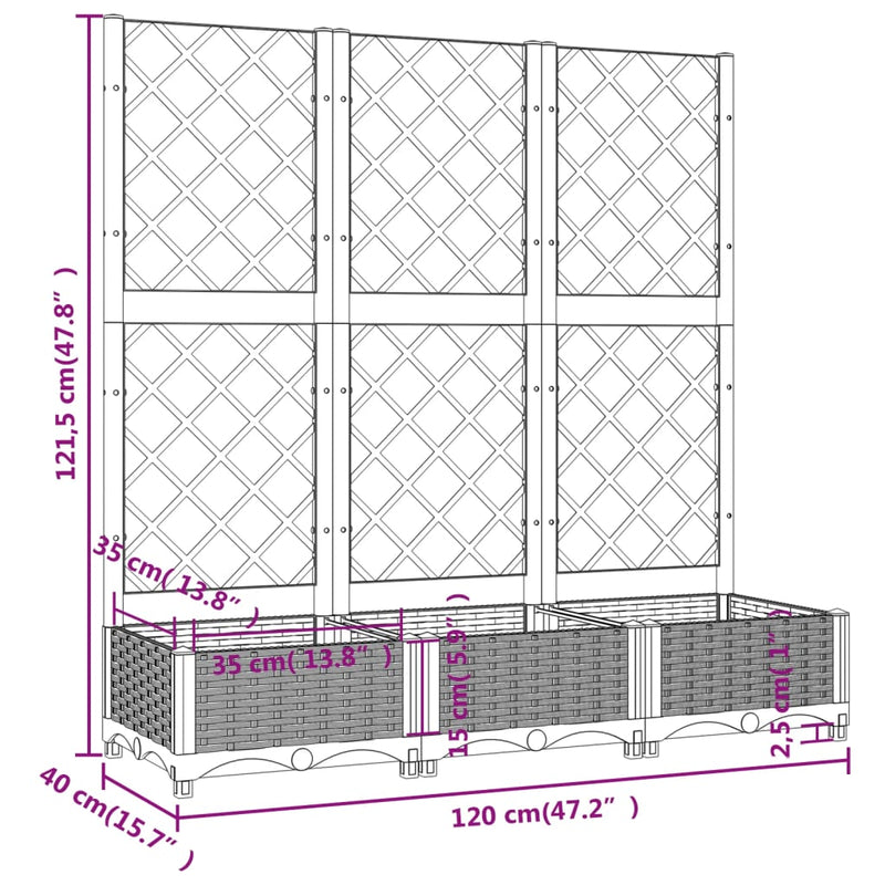 vidaXL fehér polipropilén rácsos kerti ültetőláda 120 x 40 x 121,5 cm