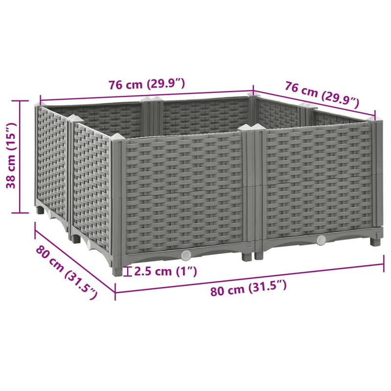 vidaXL polipropilén magaságyás 80 x 80 x 38 cm