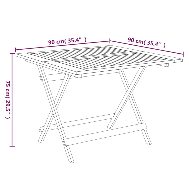 vidaXL tömör akácfa összecsukható kerti asztal 90 x 90 x 75 cm