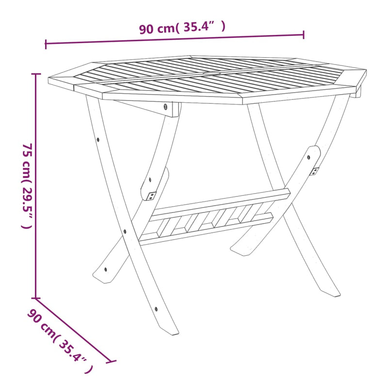 vidaXL tömör akácfa összecsukható kerti asztal 90 x 75 cm