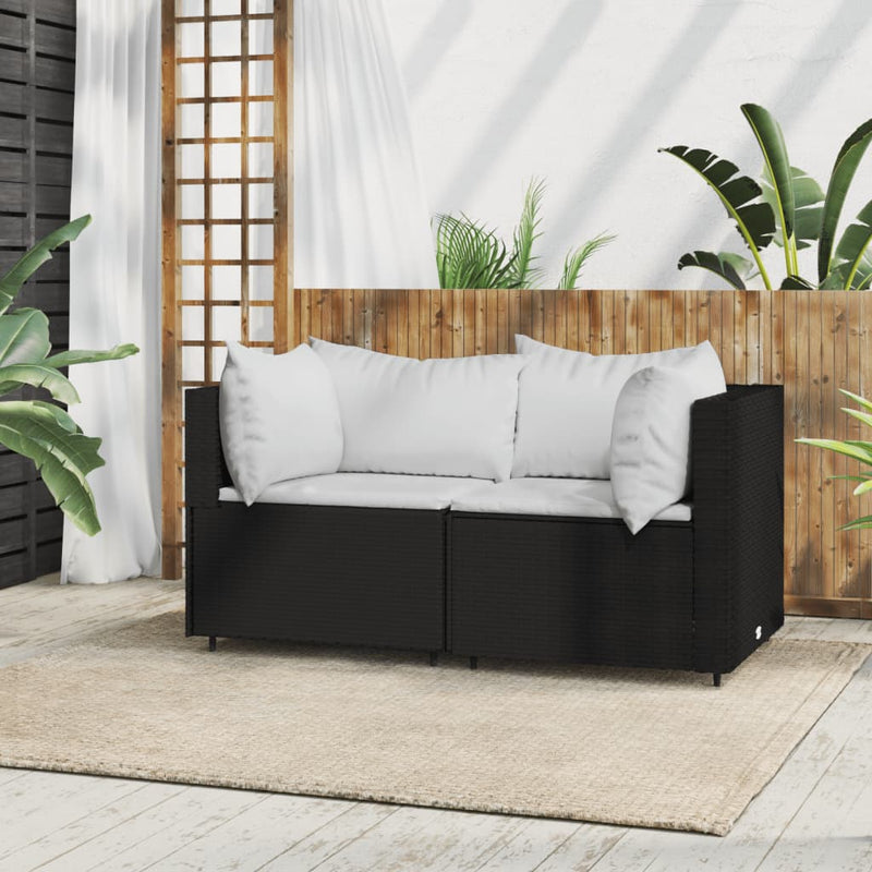 vidaXL fekete polyrattan kerti sarokkanapé párnákkal