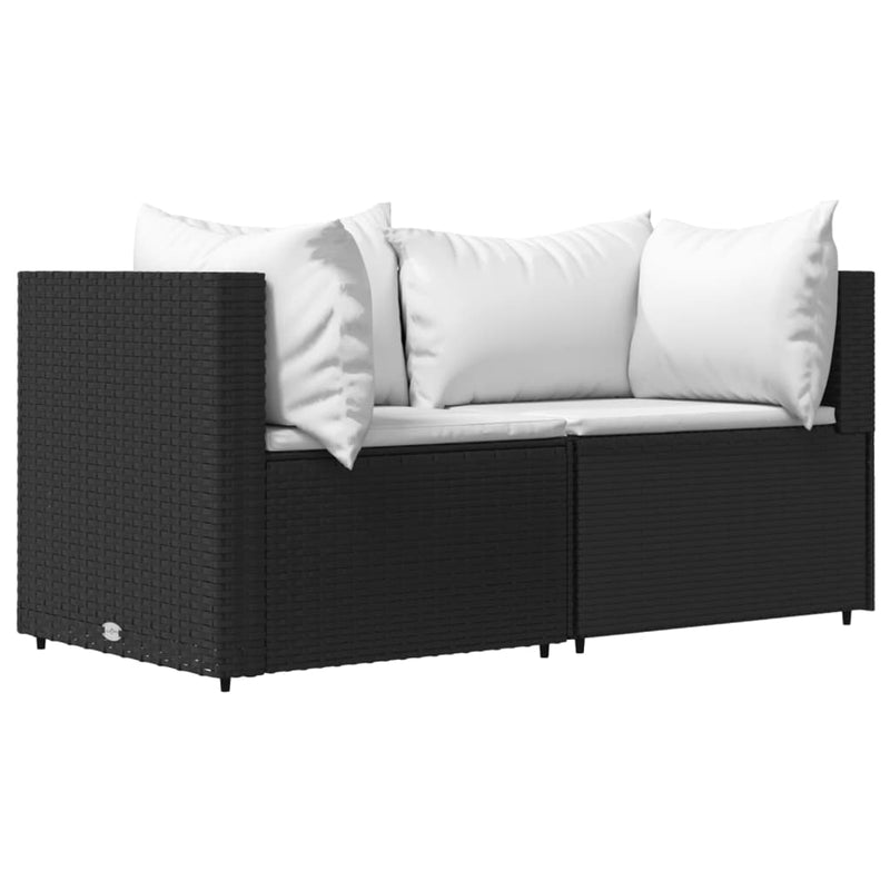 vidaXL 2 db fekete polyrattan kerti sarokkanapé párnákkal