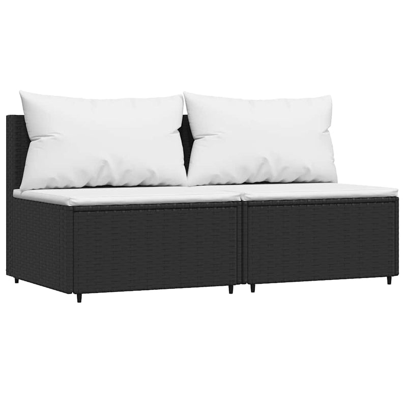 vidaXL 2 db fekete polyrattan kerti középső kanapé párnákkal