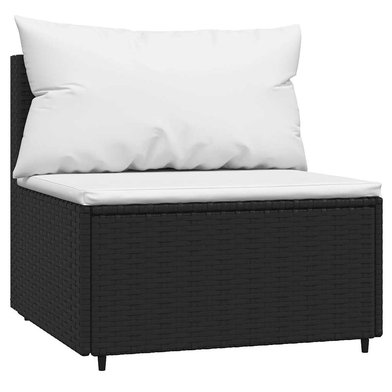 vidaXL 2 db fekete polyrattan kerti középső kanapé párnákkal