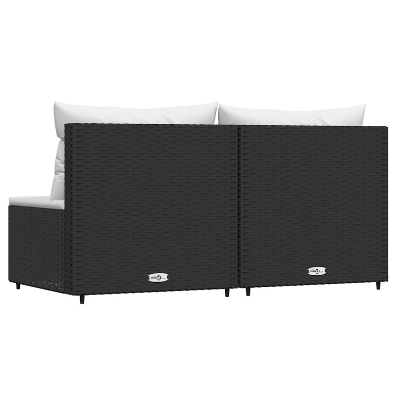 vidaXL 2 db fekete polyrattan kerti középső kanapé párnákkal
