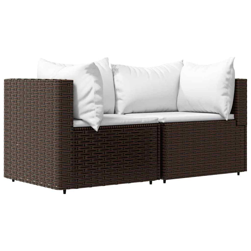 vidaXL 2 db barna polyrattan kerti sarokkanapé párnákkal