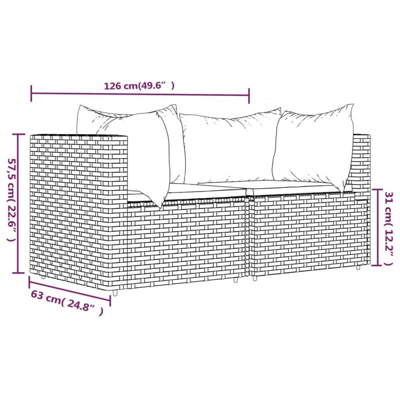vidaXL 2 db barna polyrattan kerti sarokkanapé párnákkal