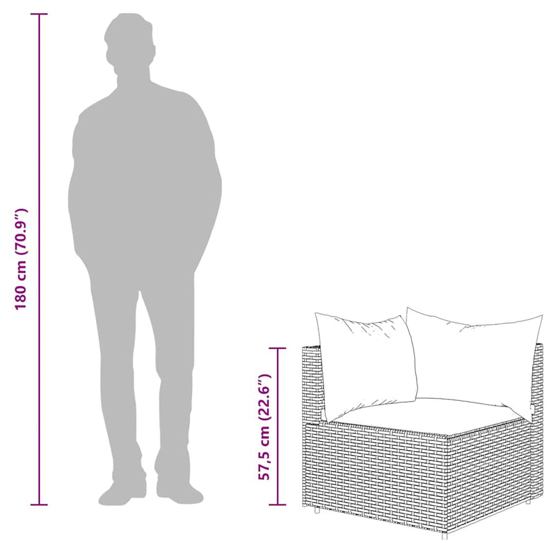 vidaXL 2 db barna polyrattan kerti sarokkanapé párnákkal