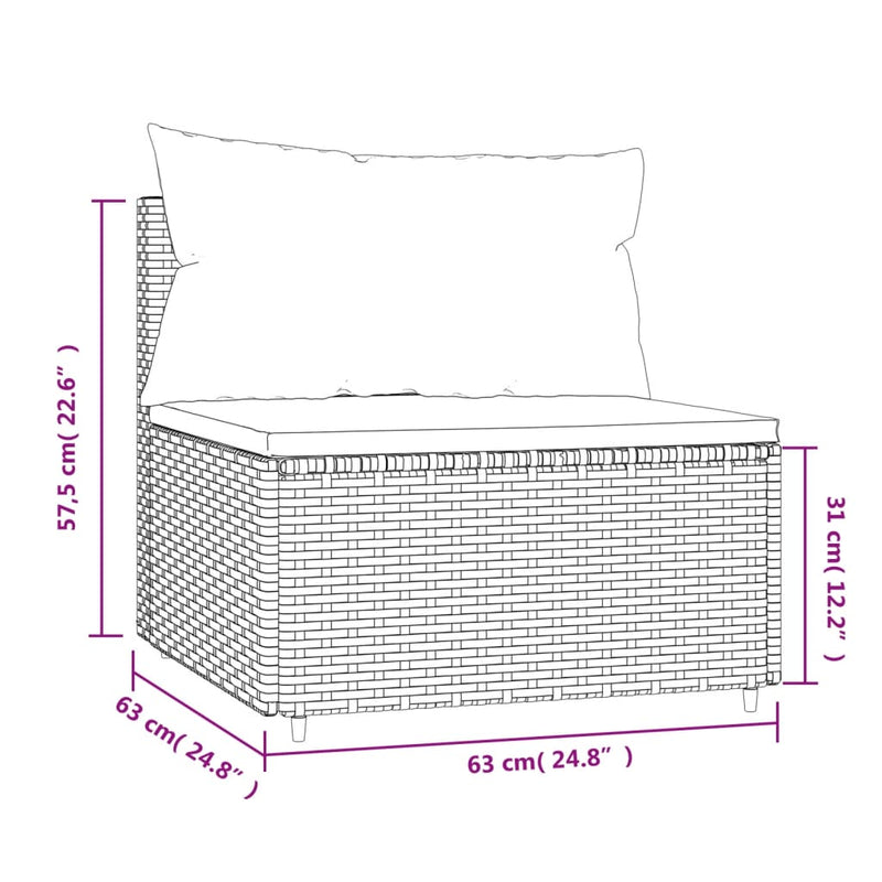 vidaXL barna polyrattan kerti középső kanapé párnákkal