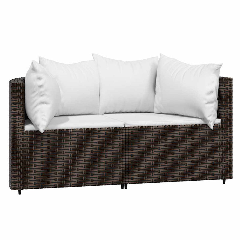 vidaXL 2 db barna polyrattan kerti sarokkanapé párnákkal