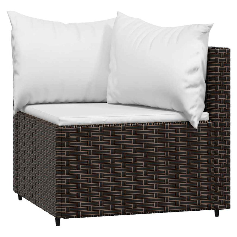 vidaXL 2 db barna polyrattan kerti sarokkanapé párnákkal