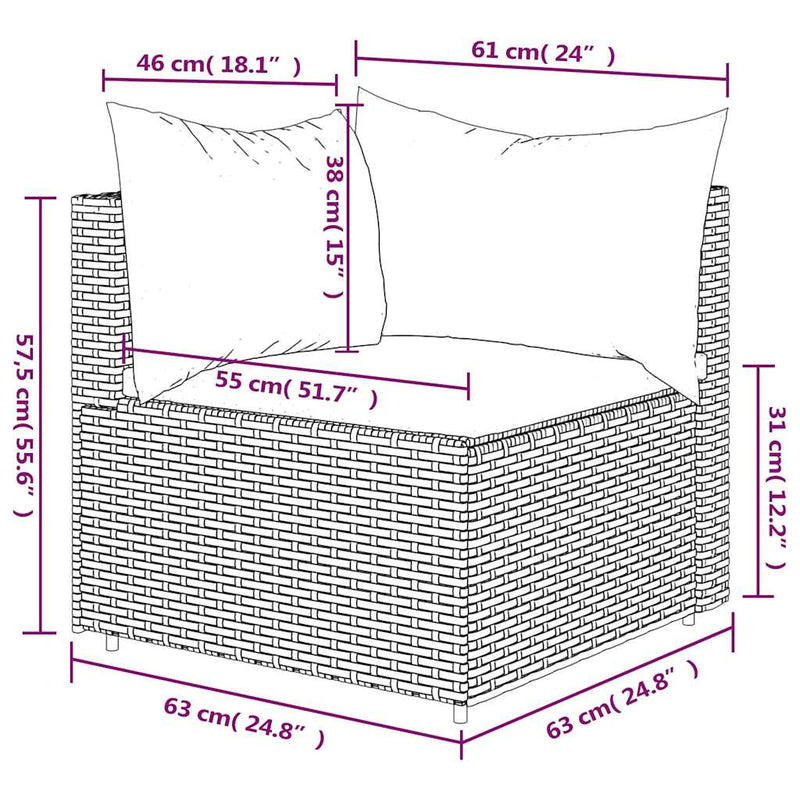 vidaXL szürke polyrattan kerti sarokkanapé párnákkal