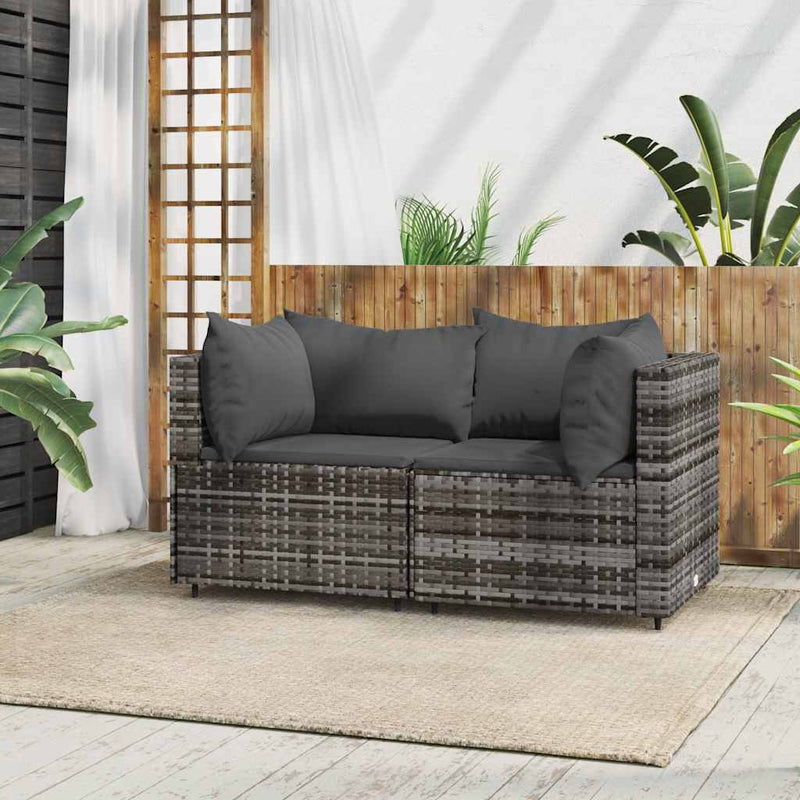 vidaXL 2 db szürke polyrattan kerti sarokkanapé párnával