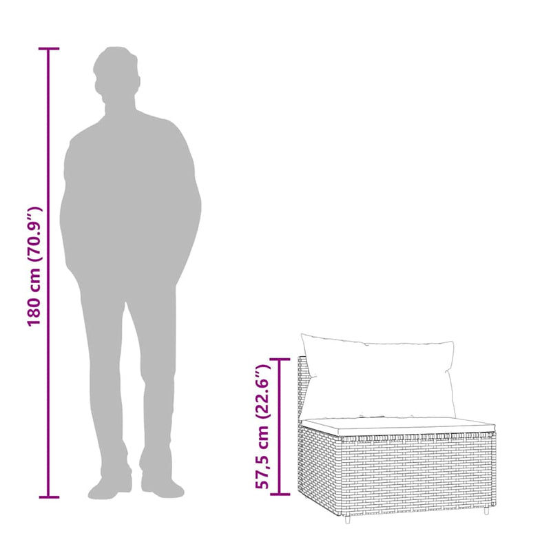 vidaXL szürke polyrattan kerti középső kanapé párnával