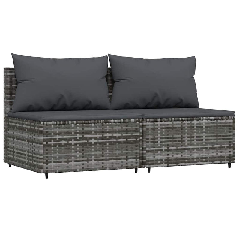 vidaXL 2 db szürke polyrattan kerti középső kanapé párnákkal
