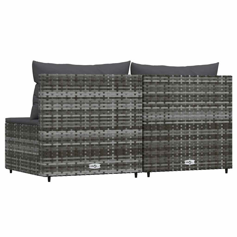 vidaXL 2 db szürke polyrattan kerti középső kanapé párnákkal