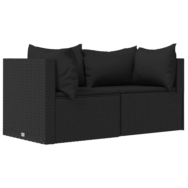 vidaXL 2 db fekete polyrattan kerti sarokkanapé párnákkal