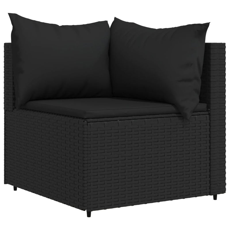 vidaXL 2 db fekete polyrattan kerti sarokkanapé párnákkal