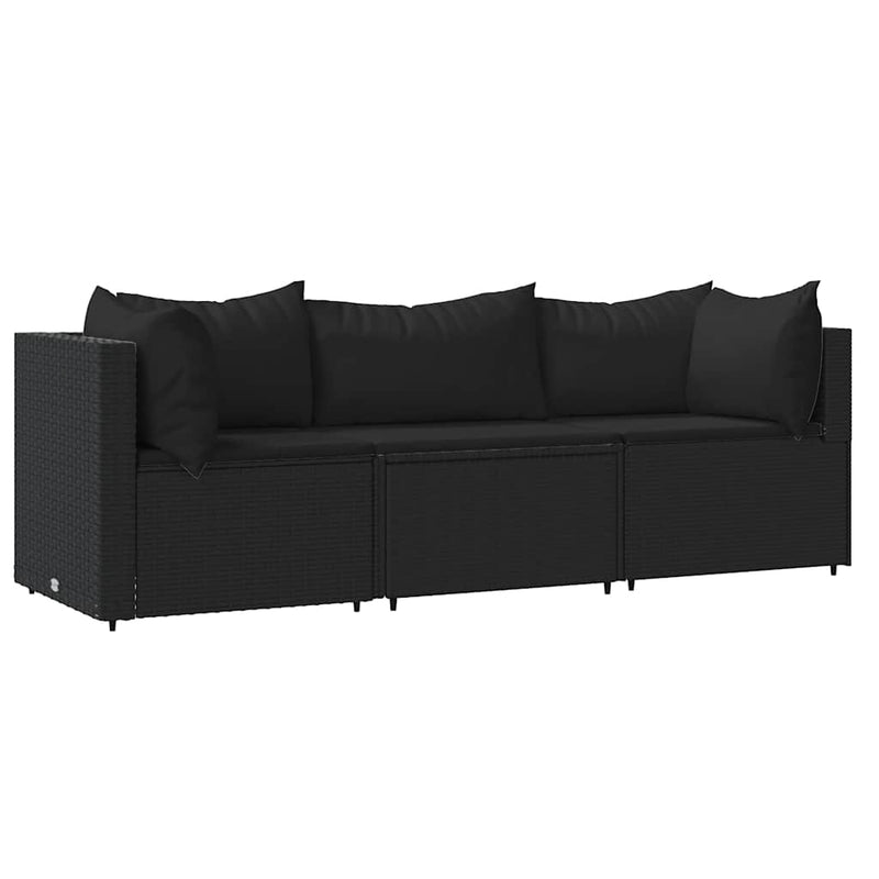 vidaXL 3 részes fekete polyrattan kerti ülőgarnitúra párnákkal
