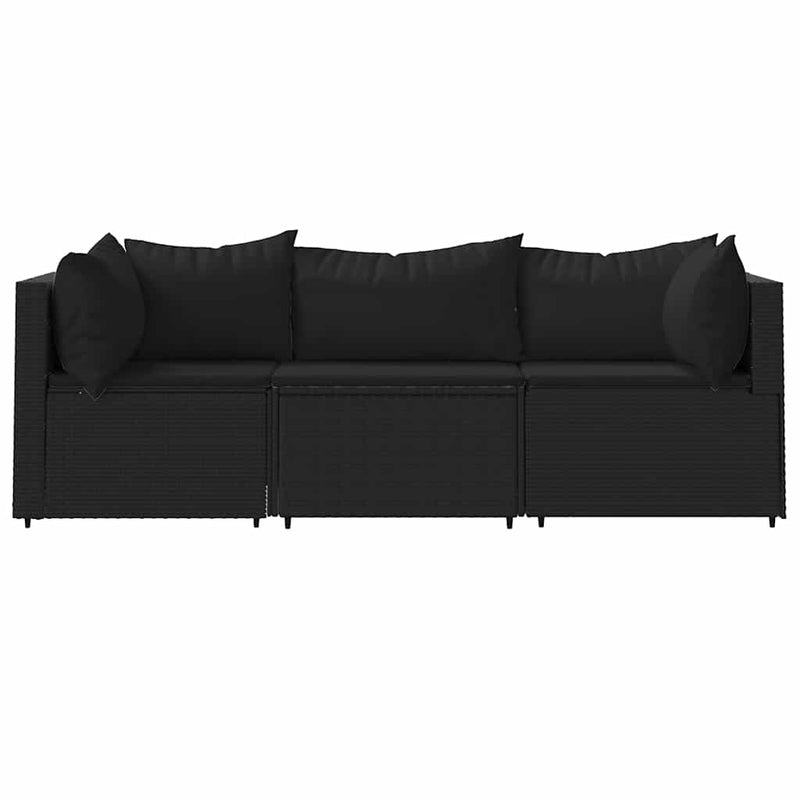 vidaXL 3 részes fekete polyrattan kerti ülőgarnitúra párnákkal