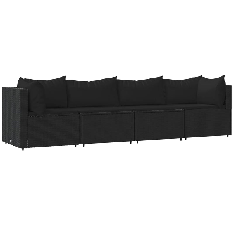 vidaXL 4 részes fekete polyrattan kerti ülőgarnitúra párnákkal