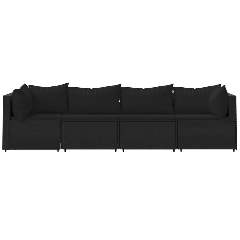 vidaXL 4 részes fekete polyrattan kerti ülőgarnitúra párnákkal