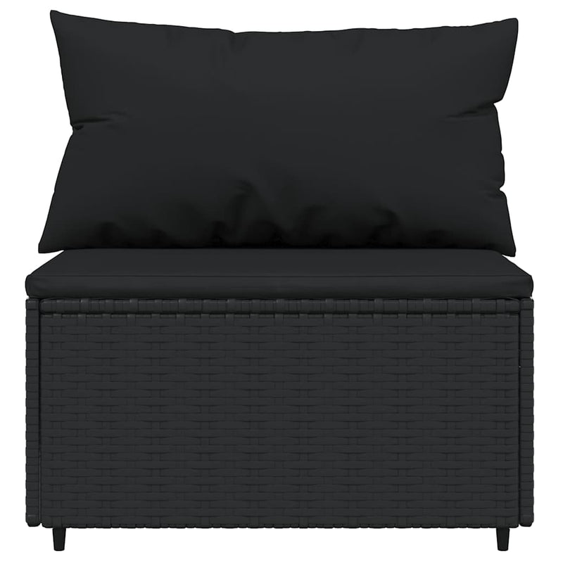 vidaXL fekete polyrattan kerti középső kanapé párnákkal