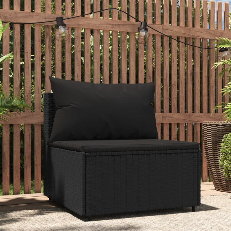 vidaXL fekete polyrattan kerti középső kanapé párnákkal