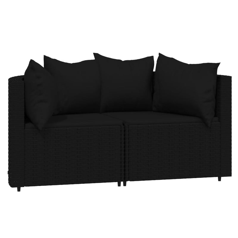 vidaXL 2 db fekete polyrattan kerti sarokkanapé párnákkal