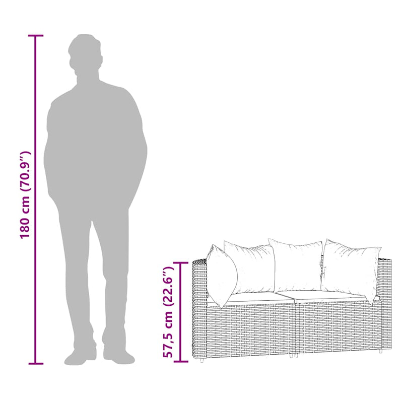 vidaXL 2 db fekete polyrattan kerti sarokkanapé párnákkal
