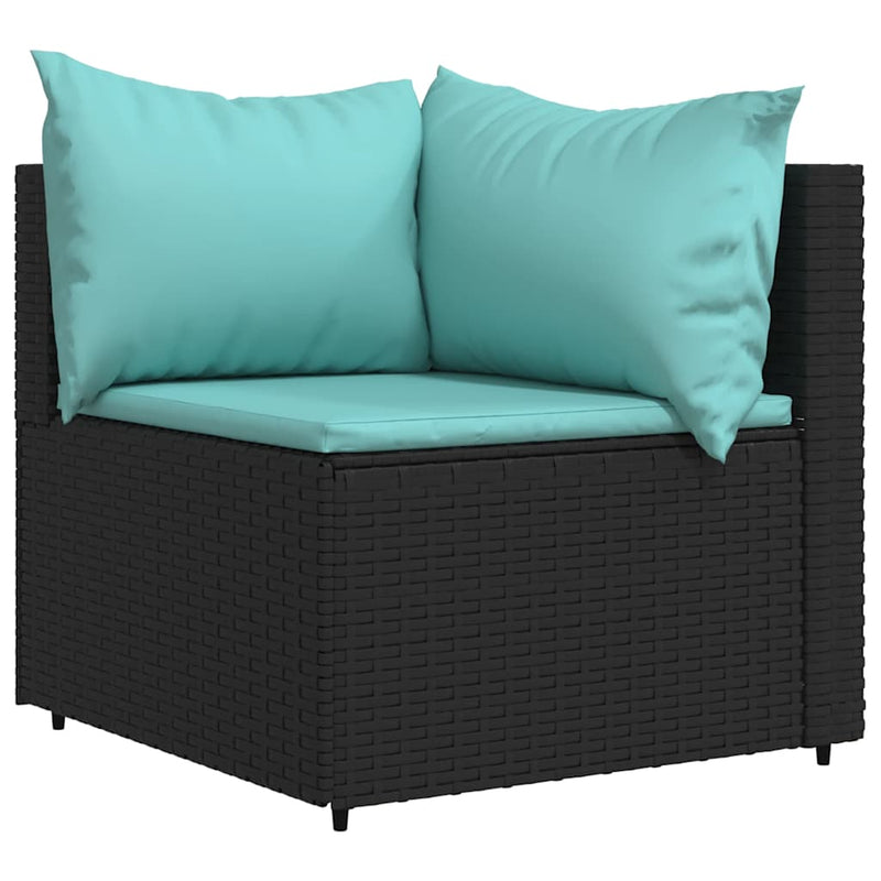 vidaXL 3 részes fekete polyrattan kerti ülőgarnitúra párnákkal