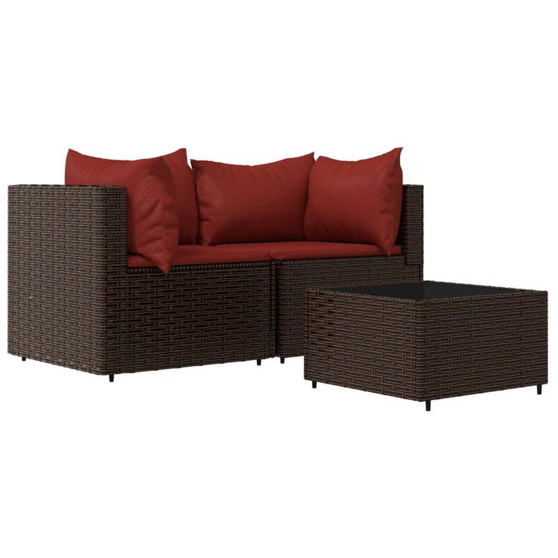 vidaXL 3 részes barna polyrattan kerti ülőgarnitúra párnával