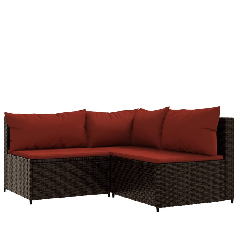 vidaXL 3 részes barna polyrattan kerti ülőgarnitúra párnával