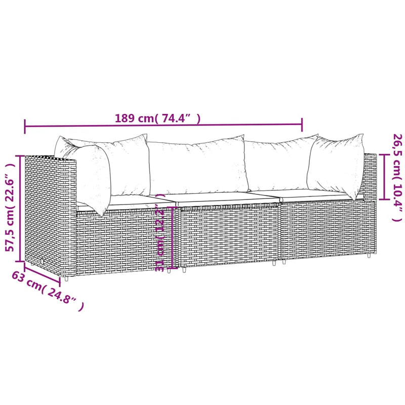 vidaXL 3 részes barna polyrattan kerti ülőgarnitúra párnával