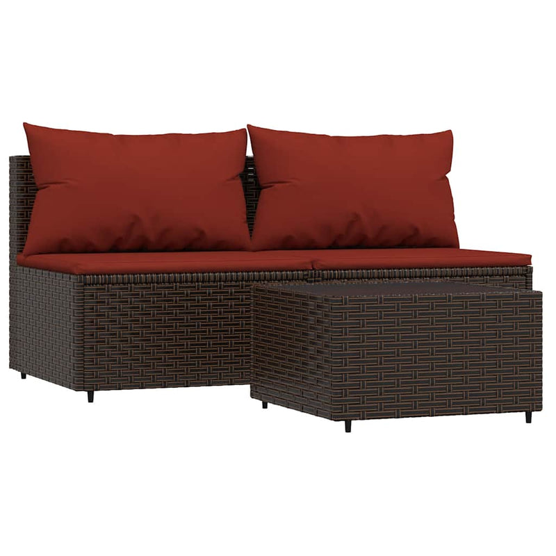 vidaXL 3 részes barna polyrattan kerti ülőgarnitúra párnával