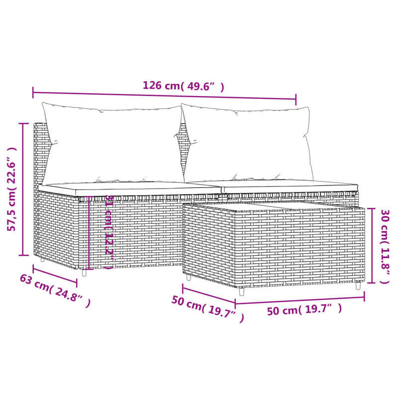 vidaXL 3 részes barna polyrattan kerti ülőgarnitúra párnával