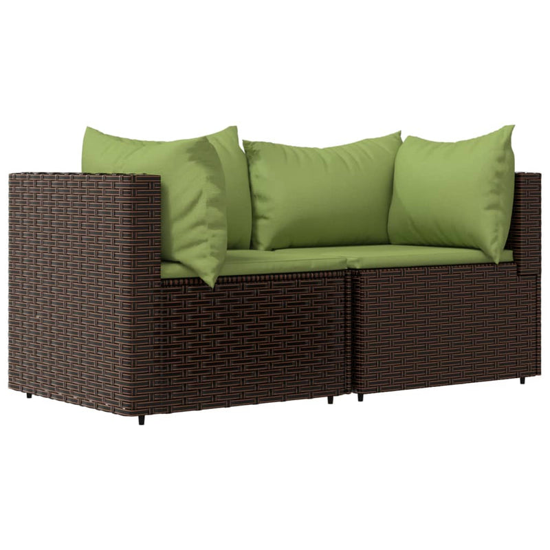 vidaXL 2 db barna polyrattan kerti sarokkanapé párnákkal