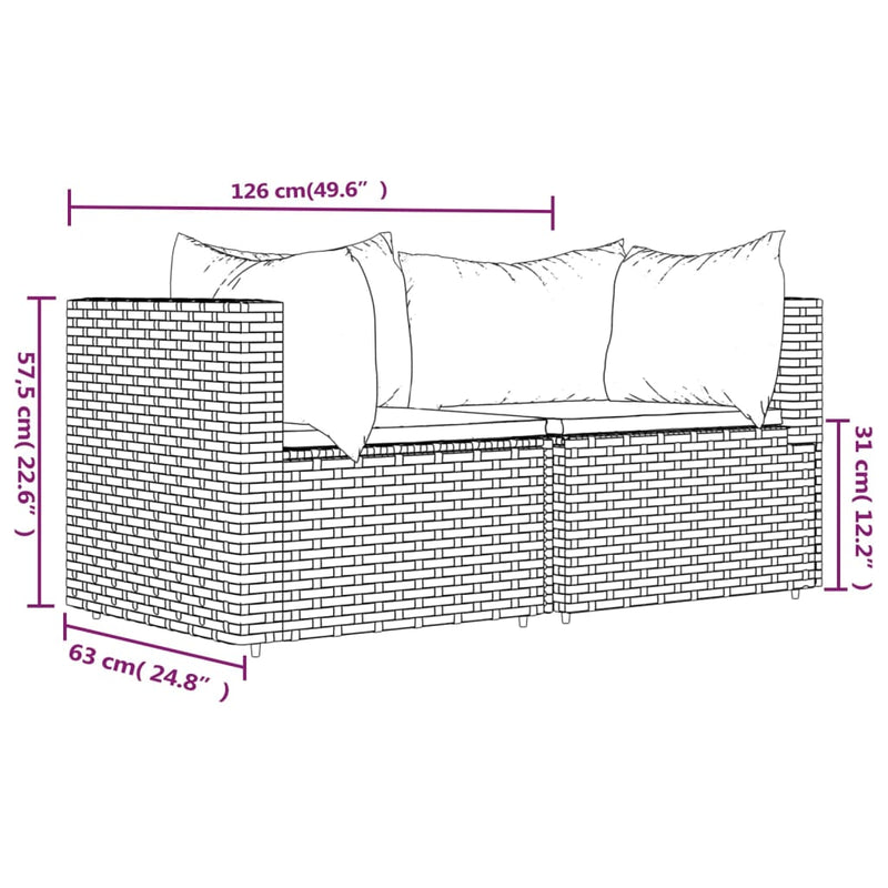 vidaXL 2 db barna polyrattan kerti sarokkanapé párnákkal