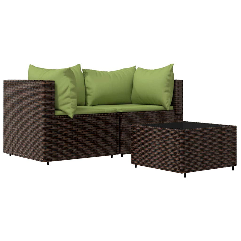 vidaXL 3 részes barna polyrattan kerti ülőgarnitúra párnával