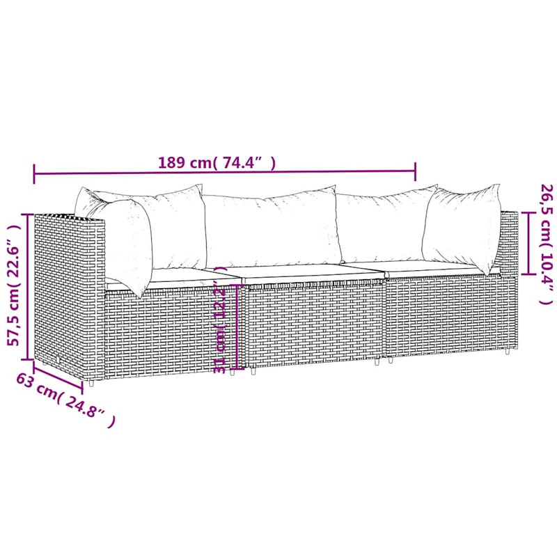 vidaXL 3 részes barna polyrattan kerti ülőgarnitúra párnával