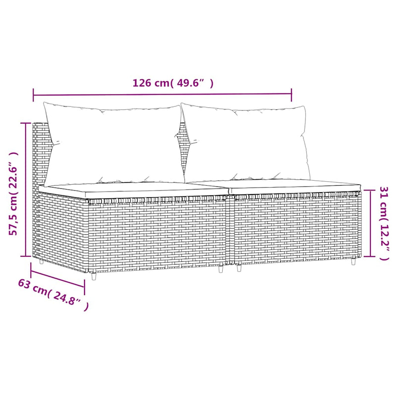 vidaXL 2 db barna polyrattan kerti középső kanapé párnával